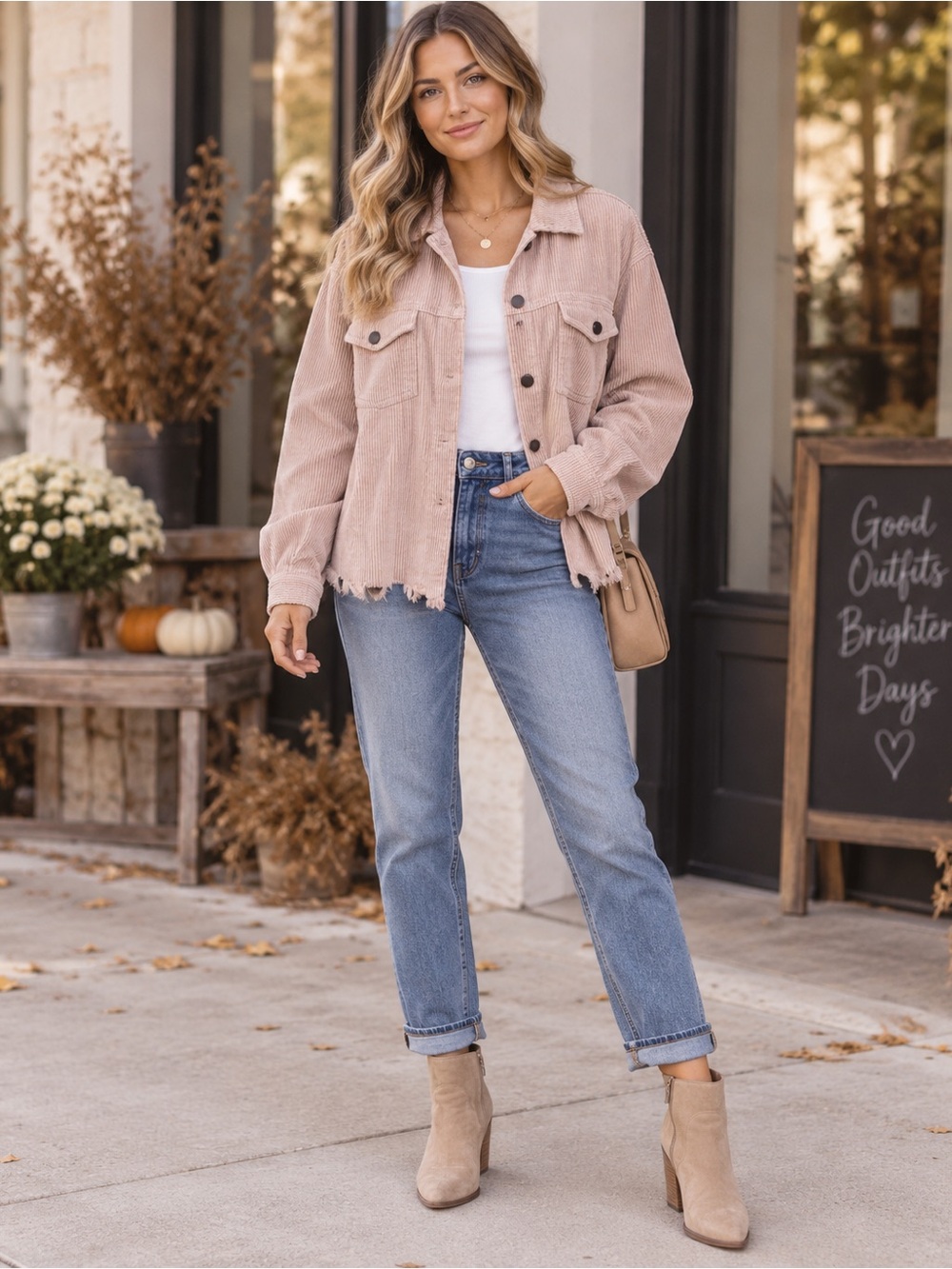 POL Dusty Pink Corduroy Button-Up Jacket